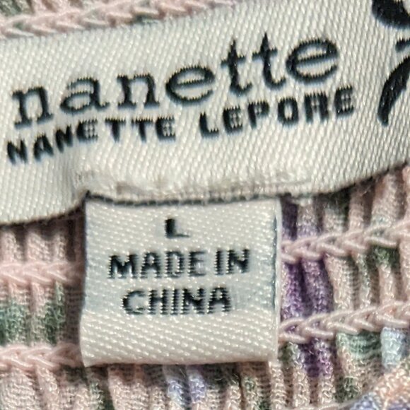 Vintage Nanette Lepore Pink Floral Womens Blouse Large Smocked Tassel Boho Y2K - Picture 9 of 10